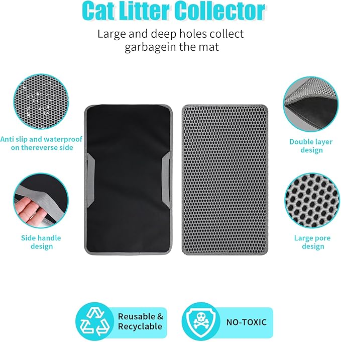 Cat Litter Mat, Kitty Litter Collector, Double Layered Honeycomb Design Waterproof, Anti Urine, Anti Slip, Easy to Clean, Limit Garbage (26"x46.5", Grey)