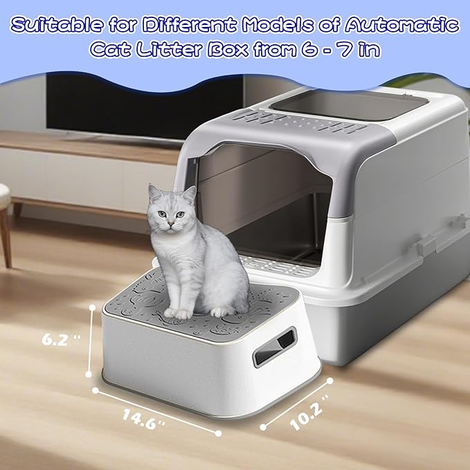 SpaceTime Elevated Cat Litter Mats,Small Litter Box Mat,Waterproof Cat Ramp Stair Litter Box Step With Non-Slip Rubber-Like Base For Floor,Easy Cleaning Pet Pad Suitable For Kitty & Elderly Cats(Grey)