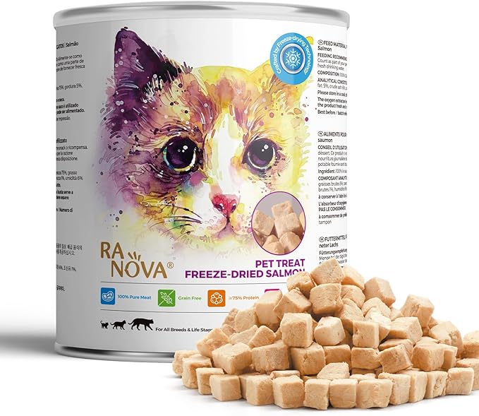 RA NOVA Freeze Dried Cat Treats - 100% Salmon Grain Free Raw - Natural Balance Limited Ingredient High Protein Cat Snacks 115g/4.1oz - Picky Eater Challenger
