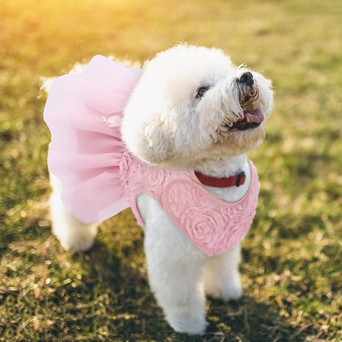 ASENKU Dog Dress Pet Wedding Dress Princess Lace Puppy Birthday Party Outfit Formal Apparel Girl for Small Medium Dogs Cats (Large, Pink)