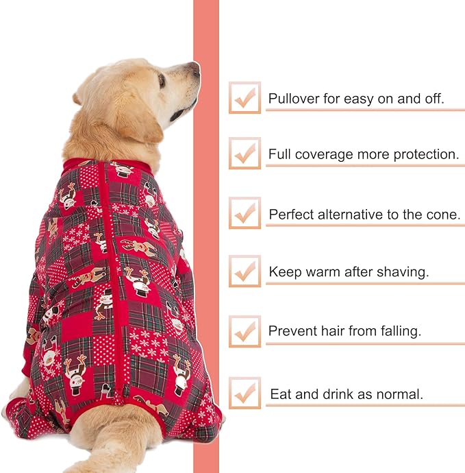 Yeapeeto Dog Onesie Surgery Recovery Suit for Large Medium Bodysuit Dogs Pajamas PJS Full Body for Shedding, Prevent Licking, Wound Protection, Cone Alternative… (Xmas Red, 5XL)