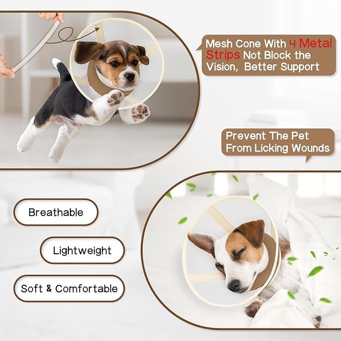 Soft Dog Cone Collar to Stop Licking-Adjustable Comfortable Mesh Recovery Collar After Surgery for Small or Miniature Dogs, Alternative to Plastic Elizabethan Collar for Neuter Incision Care (Brown,L)