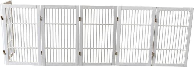 Pet Dog Gate Strong and Durable Freestanding Folding Acacia Hardwood Portable Wooden Fence Indoors or Outdoors by Urnporium (White Pet Gate, 6 Panel 30" Tall)