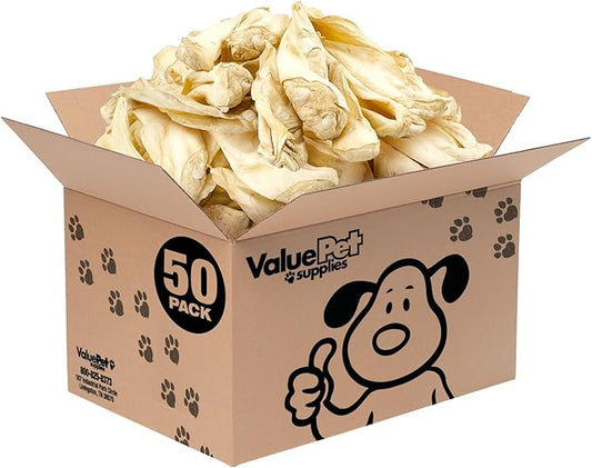 ValueBull Premium Cow Ears, 50 Count Bulk Pack - All Natural Dog Treats, 100% Angus Beef, Single Ingredient, Cleans Teeth & Gums