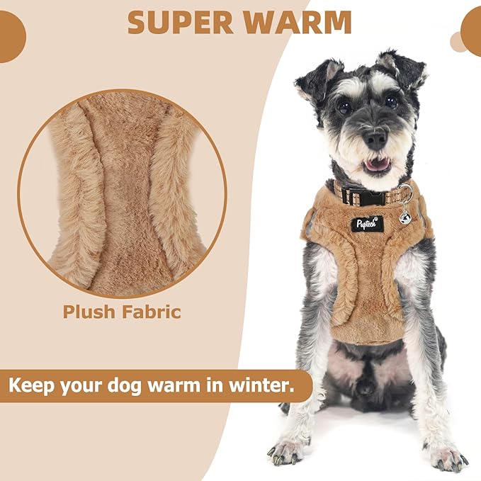 PUPTECK Adjustable Dog Harness Collar and Leash Set Step in No Pull Pet Harness for Small Medium Dogs Puppy and Cats Outdoor Walking Running, Soft Mesh Padded Reflective Vest Harnesses, Khaki S