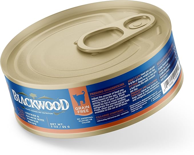 Blackwood Wet Cat Food, Chicken & Salmon with Pumpkin Recipe for All Life Stages, 3 Ounce Can (Pack of 12), Slow Cooked, Grain Free