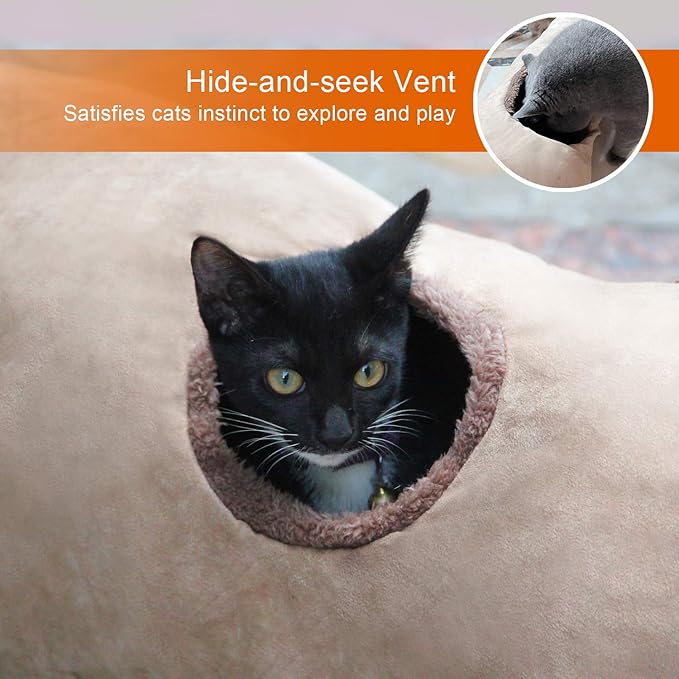 Petest Collapsible Cat Tunnel Pet Play Tube Crinkle Tunnel with Cat Toys，Length 35" Diameter 9.7"