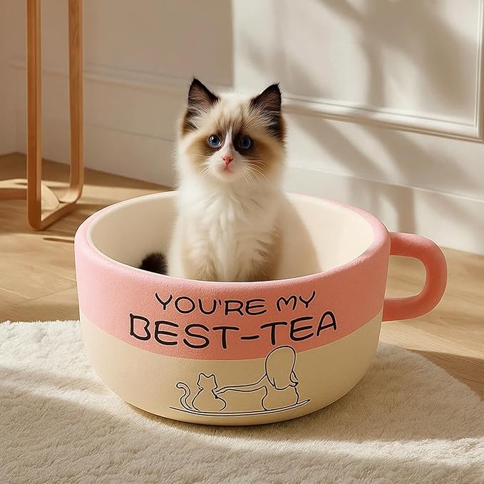 Cute Cat Beds Kitten Beds, Soft Small Dog Beds, Washable Pet Beds for Puppy and Kitty, Funny Coffee Cup Shape, 20 Inch