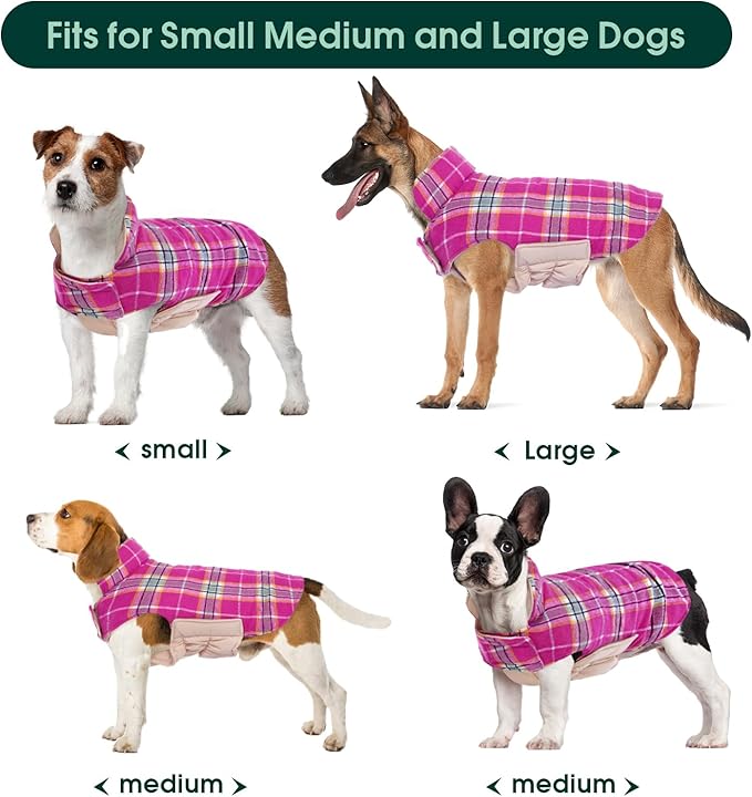 Kuoser Warm Dog Coat, Waterproof Dog Coats for X-Small Dogs, Adjustable Durable Doggie Winter Jacket Reversible Cozy Puppy Cold Weather Apparel from Small to Large Breed, Rose XS