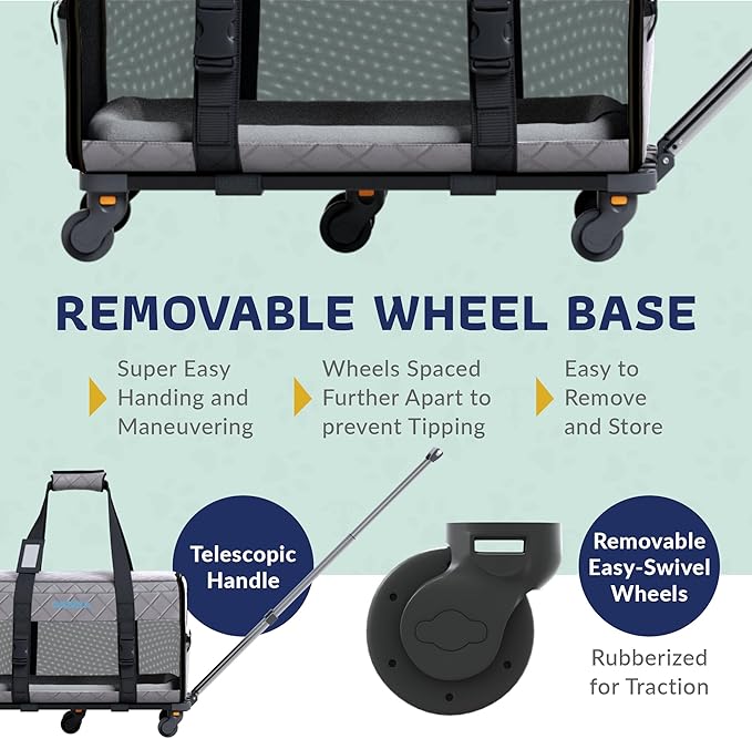 Pet Carrier Airline Approved - Dog Carrier with Wheels - TSA Airline Approved Dog Carrier - Rolling Pet Carrier with Wheels for Small to Medium Size Cat or Dog - Airplane Cabin Animal (Dark Grey)