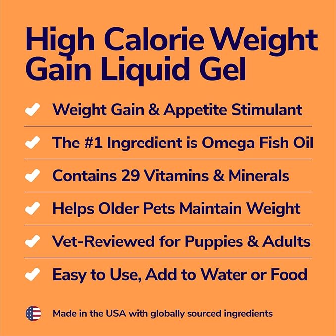 MIRACLE VET High-Calorie Weight Gainer for Dogs & Cats - Multivitamin Nutritional Supplement Gel, Omega Fish Oil, Calcium - Puppy, Senior, Prenatal Cat & Dog Vitamins, Supplements for Weight Gain