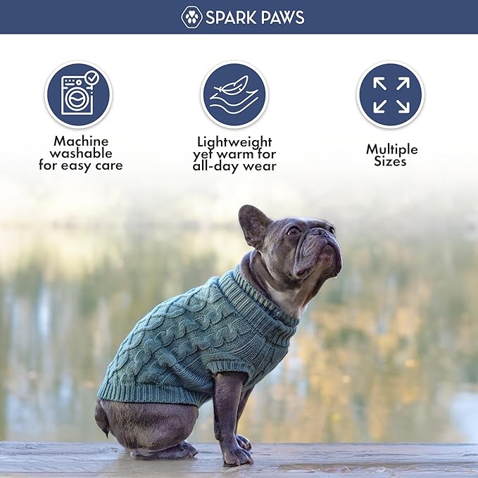 Spark Paws Knit Dog Sweater – Ultra Soft Warm Winter Dog Sweater for Small, Medium & Large Dogs – Stretch Fit Pet Sweater for French Bulldog, Pitbull, Girl & Boy Dogs Jacket, (Pine Green, XL)