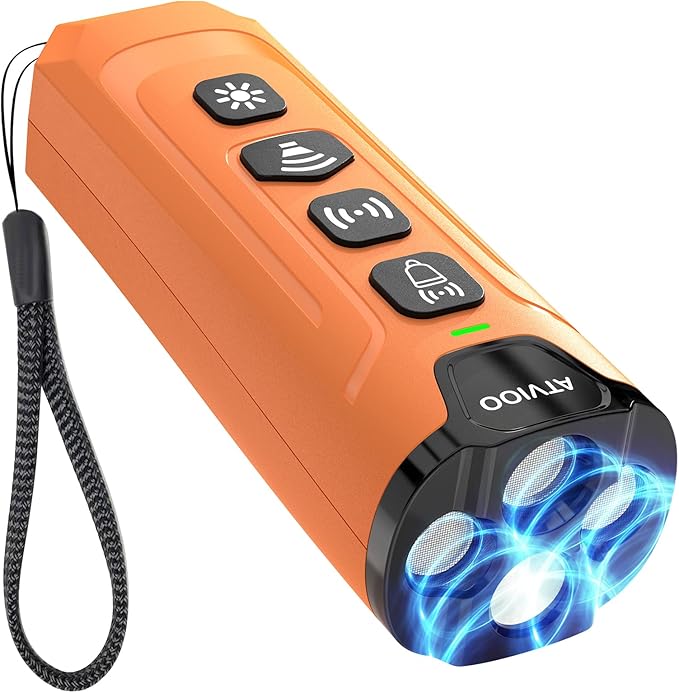 Dog Bark Deterrent Device - Ultrasonic Anti-Barking Devices with 3X Sonic Emitters, Up to 50FT Long Range & Rechargeable Bark Control - Safe for Dogs Training - Indoor & Outdoor (Orange)