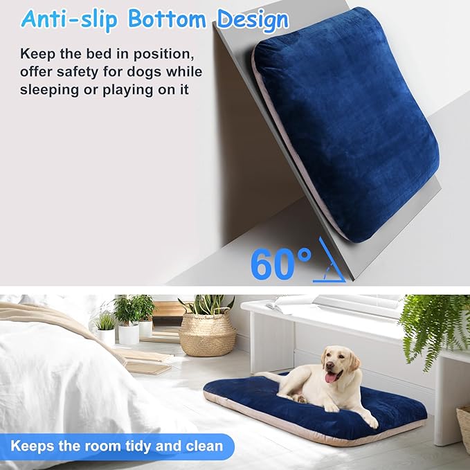 Magic Dog Super Soft Large Dog Bed, 39 Inches Orthopedic Foam Pet Beds with Anti Slip Bottom, Dog Sleeping Mattress with Removable and Washable Cover, Blue L,39'' X 33.5'' X 3.7''