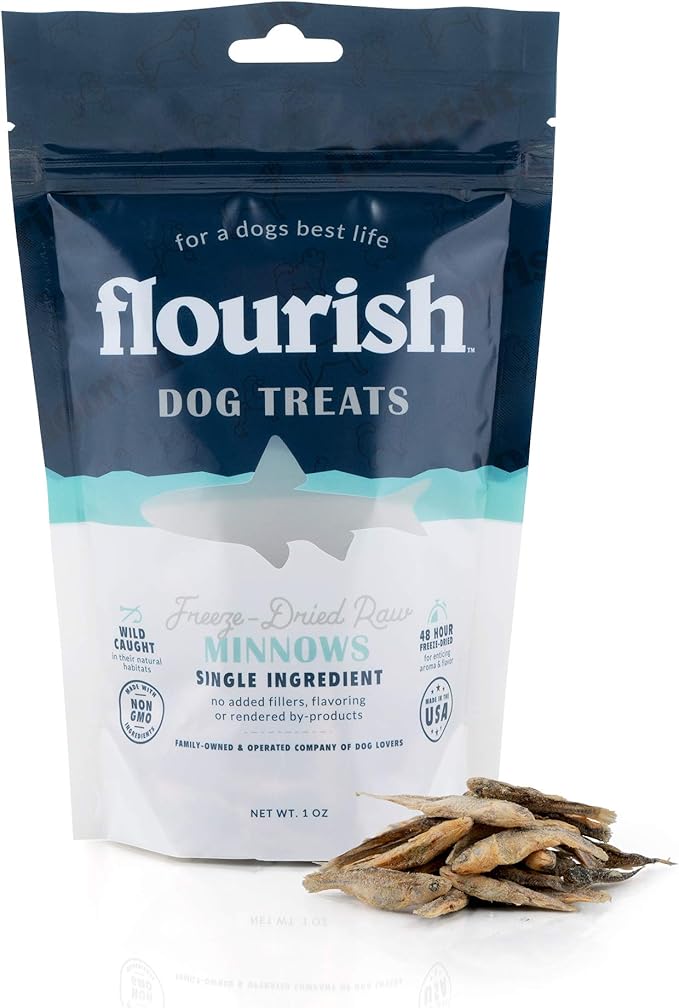 Flourish Pets Freeze-Dried Raw Pet Treats for Dogs, Raw Minnow Chews (1 Oz)