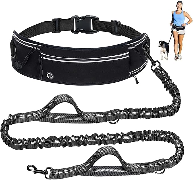 Waist Leash for Dog Walking, Waist Running Leash with Zipper, Walking Pouch for Dog Walking, Reflective Dual Padded Handles Walking Leashs, Bungee Retractable Running for Medium to Large Dogs