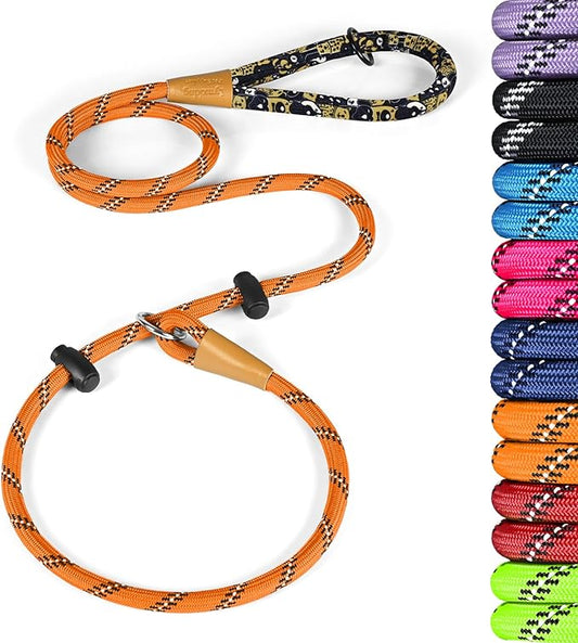 lynxking Slip Lead Dog Leash Reflective, Heavy Duty Comfortable Strong Rope for Large Medium Small Dogs No Pull Pet Training (Orange, Large 1/2in x 6ft-Slip Lead)
