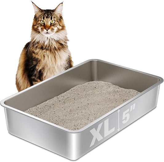 Stainless Steel Litter Box, 22.4"x14.56"x5" Metal Cat Litter Box,XLarge Metal Litterbox for Big Cat, Multiple Cats, Non Stick, Easy Cleaning