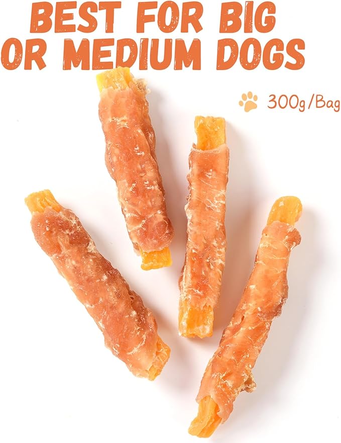 Chicken Jerky Wrapped Sweet Potato Dog Treats w/Taurine, Healthy Dog Snacks Low Fat High Protein, Chewy Training Rewards Treats for Small Medium Large Breeds,10.6oz, 13-17 Counts