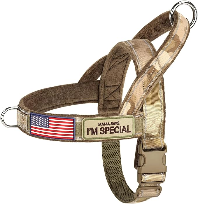 Forestpaw No Pull Dog Harness with Large Handle,Slip on Reflective Vest with Quick Release Buckle,Comfortable Flannel Lining for Medium Large Dogs Walking Training (Includes 3 Patches),Brown Camo M