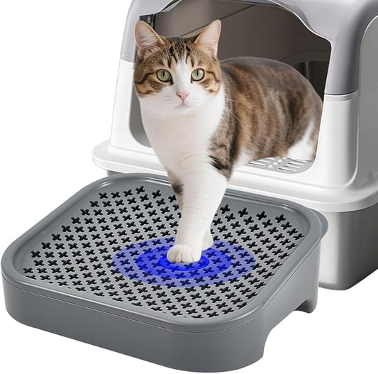 SpaceTime Elevated Cat Litter Mat,Trapping litter box mat with Filter Function,Small Waterproof Cat litter pad/Ramp/steps for Indoor Floor,Easy to Clean,Suitable for Kittens & Senior Cats (Grey)