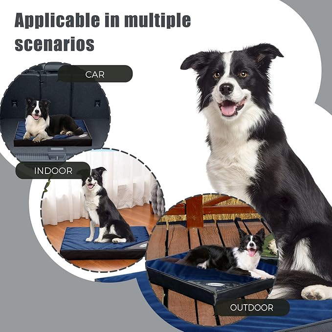 Orthopedic Outdoor Waterproof Dog Beds for Medium Dogs, Washable Crate Bed with Egg Crate Foam Pet Bed Mat and Removable Oxford Fabric Cooling Cover Bed,36"x 26", Navy