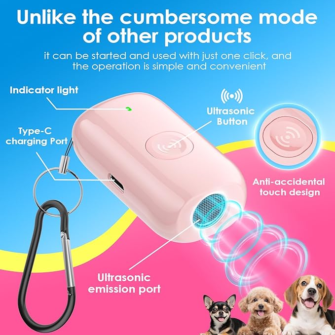 Mini ultrasonic dog bark deterrent device, effectively stops unwanted barking with 50ft Long Range,pain free training & behavior aid for indoor/outdoor use,rechargeable portable dog barking stopper