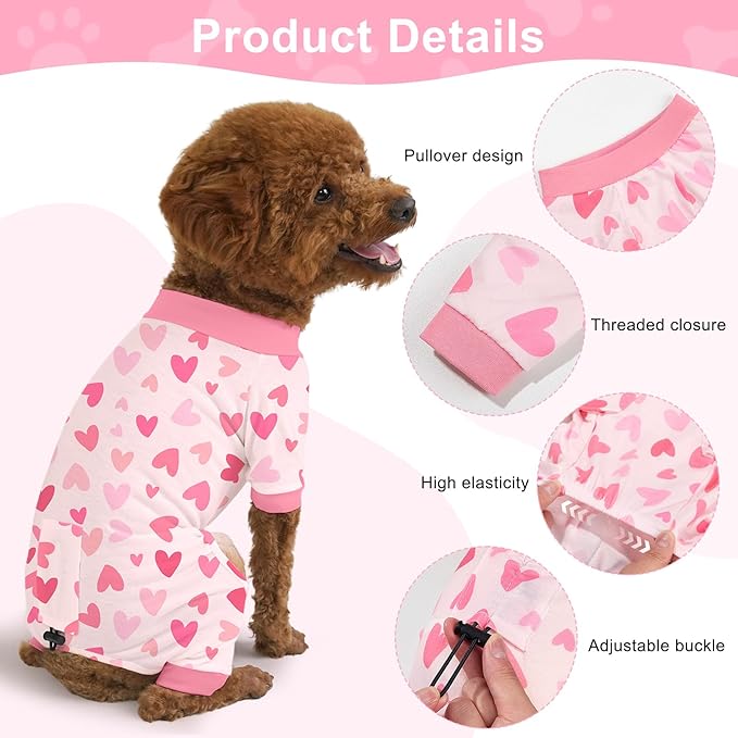 Bienbee Dog Pajamas, 4 Pack Cute Soft Dog Puppy Clothes Dogs Pjs Onesies Jammies Outfit Adjustable Breathable & Stretchy Clothes for Small Medium Large Dogs Girl Boy Puppy-2XL