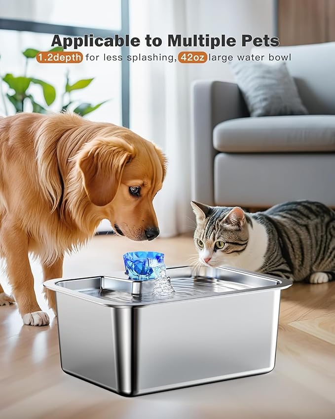 Stainless Steel Dog Water Fountain, 3 Gallon Extra Large Pet Fountains for Large Dogs, Great Dane Waterer Automatic Dog Bowl Dispenser,Filter Drinking Bowls for Multi Pets, Easy to Clean, Quiet Pump