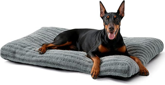 FURTIME Washable XXL Dog Bed for Extra Large Dogs, Giant Deluxe Dog Crate Beds Comfy Fluffy Kennel Pad Anti-Slip Pet Sleeping Mat, Machine Washable Dogs Pillow, 47"x29"x4", Gray