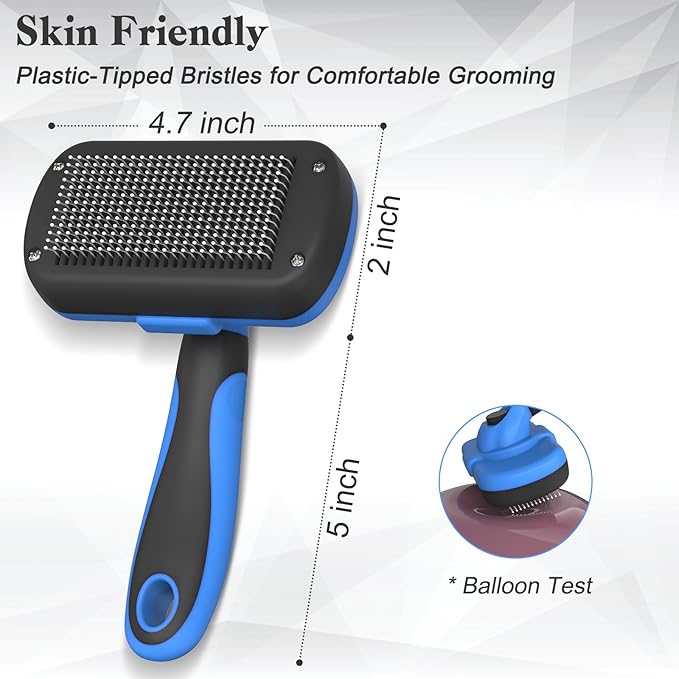 Self-Cleaning Brush for Pet Deshedding - Skin-Friendly Grooming Tool for Dogs and Cats, Blue