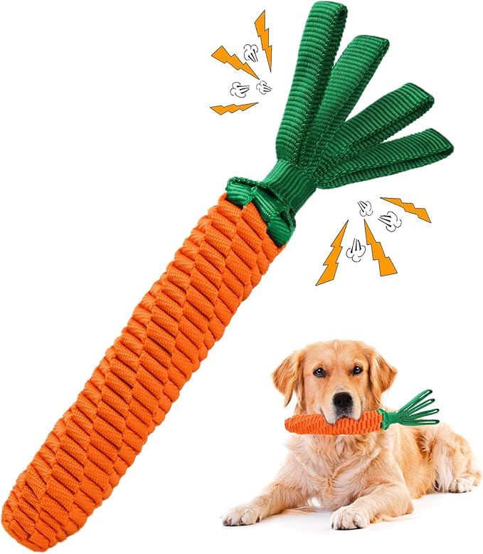 LIFILX Carrot Dog Rope Toy, Tug of War Dog Toy, Cute Puppy Toy with Crinkle Paper Tags