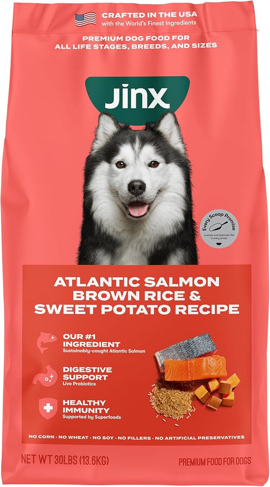 Jinx Premium Dry Dog Food, for All Lifestages - Real Salmon, Brown Rice & Sweet Potato Kibble with Superfoods for Immune Support & Probiotics for Digestive Support - No Fillers - 30lb