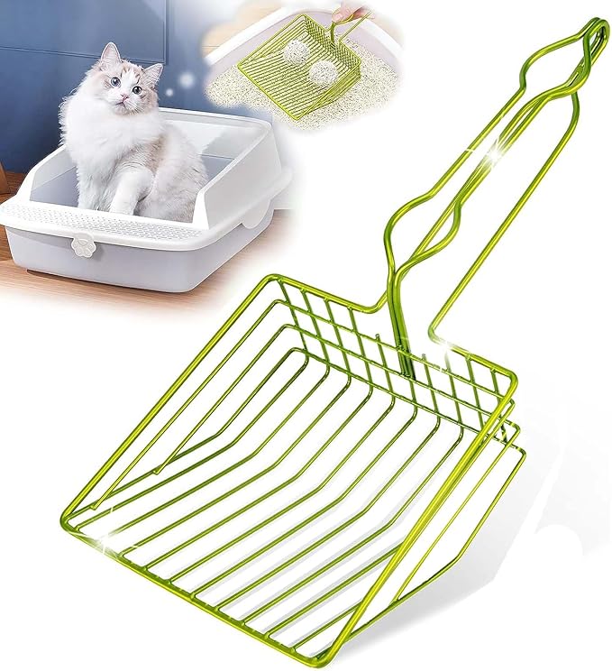 DHXYZZB Cat Litter Scoop, Metal Cat Litter Scooper Kitty Poop Scooper Stand for Litter Box, Fast Sifting Non-Stick Large Cat Poop Sifting cat Scooper (Only Scoop) (Green, Small)