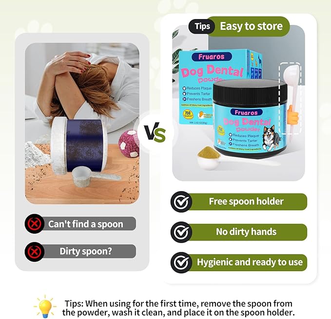 Dog Teeth Cleaning Powder, Dog Dental Powder for Dog Breath Fresh and Teeth Cleaning, Targets Tartar & Bad Breath with 750 Million Probiotics. Plaque Off Dental Care Formulated for Small Dogs (80g)