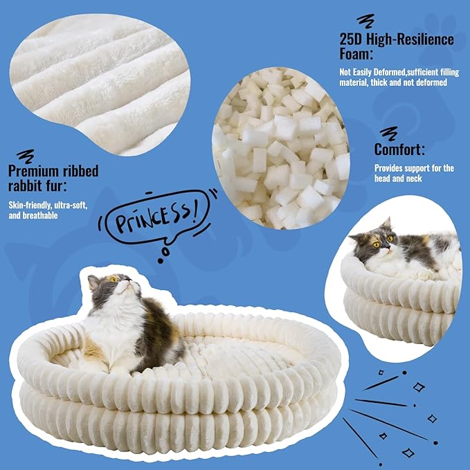 Washable Cat Bed Donut Dog Beds for Small Dogs with Corduroy Fleece Super Soft Pet Bed for Puppy and Kitten,20 * 20 * 6 in