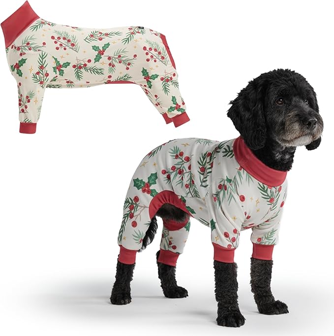 Spark Paws Dog Christmas Pajama, Dog Recovery Suit Male, Onesie, Ultra-Soft and 4-Way Stretch, for Small Medium and Large Breeds - Mistletoe - 2XL