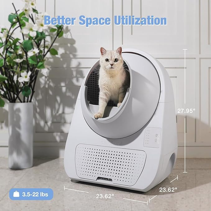 CATLINK Self Cleaning Cat Litter Box, Auto Safety Sensors for Multiple Cats 3.5～22 pounds, Double Odor Removal with Trash Bags(Young Version)