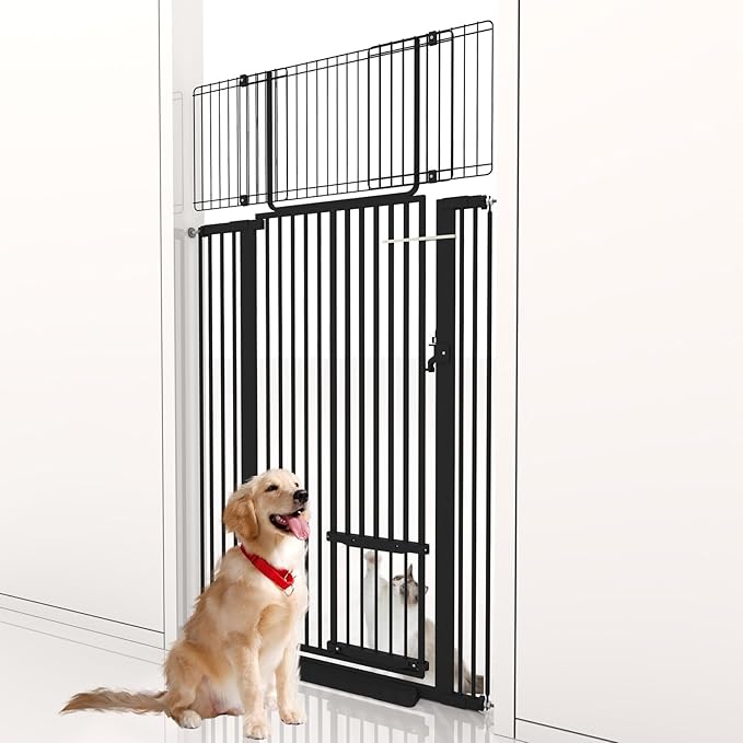 71" Extra Tall Cat Gate 29.5-40.6 Wide Pet gate for Doorway Pet Gate with Cat Doors NO Drilling Pressure Mount Kit for Cats and Dogs Indoor Doorways liveing Room Bedroom-Black