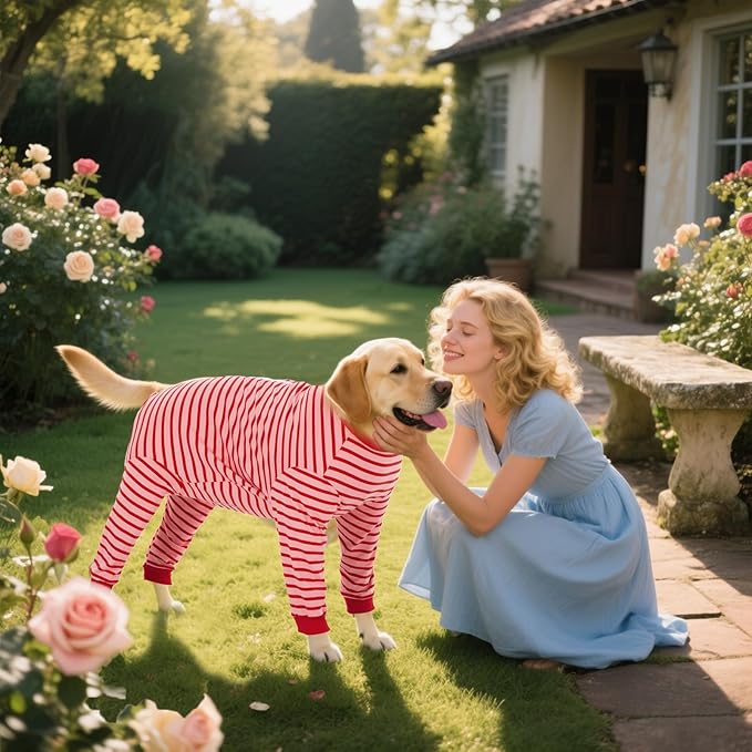 Yeapeeto Dog Onesie Surgery Recovery Suit for Large Medium Bodysuit Dogs Pajamas PJS Full Body for Shedding, Prevent Licking, Wound Protection, Cone Alternative… (Red Pink, 2XL)