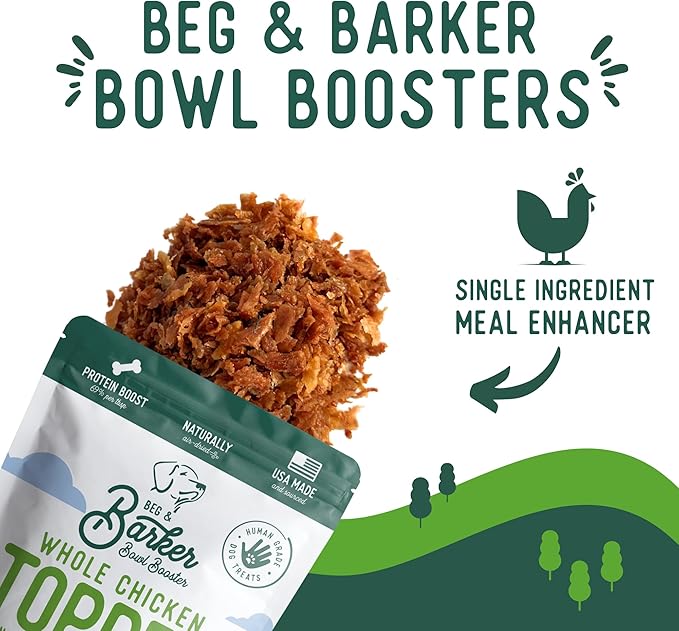 Beg & Barker Chicken Dog Food Toppers for Picky Eaters (8 Ounce, Pack of 1) - Bowl Booster with Whole Chicken - Premium Meal Mixers for Dogs - Single Ingredient, Human Grade, Grain Free