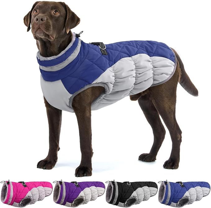 Dog Jackets for Large Dogs, Large Dog Winter Coat, Pet Cold Weather Coats, XXXL Pet Jacket with D-Ring, Waterproof Coat with Back Zipper, Snowsuit Labrador German Shepherd Doberman,Blue,XXXL