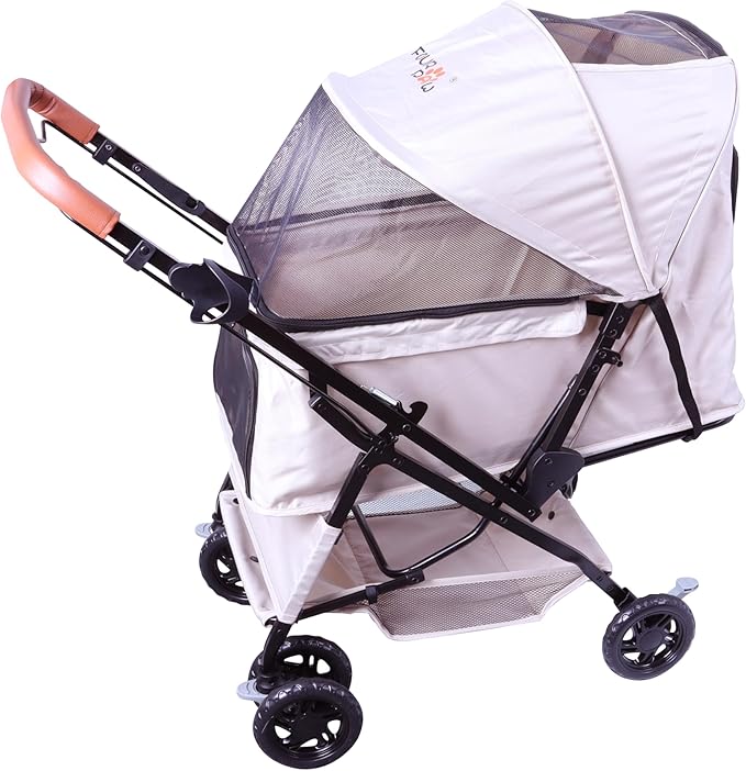 Reversible Pet Stroller (4 Wheels for Cats and Dogs) for Small and Medium Pets up to 33 lbs.Khaki