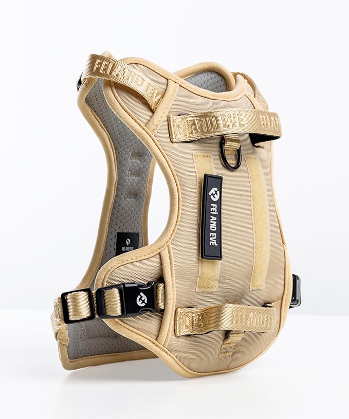 2025 New Edition, Fei & Eve Classic Dog Harness - Quick-Release Buckles | 3-Point No-Pull Control | Heavy-Duty 900D Nylon | Dual Safety Handles | Breathable Mesh | Adjustable Fit | Large,Champagne