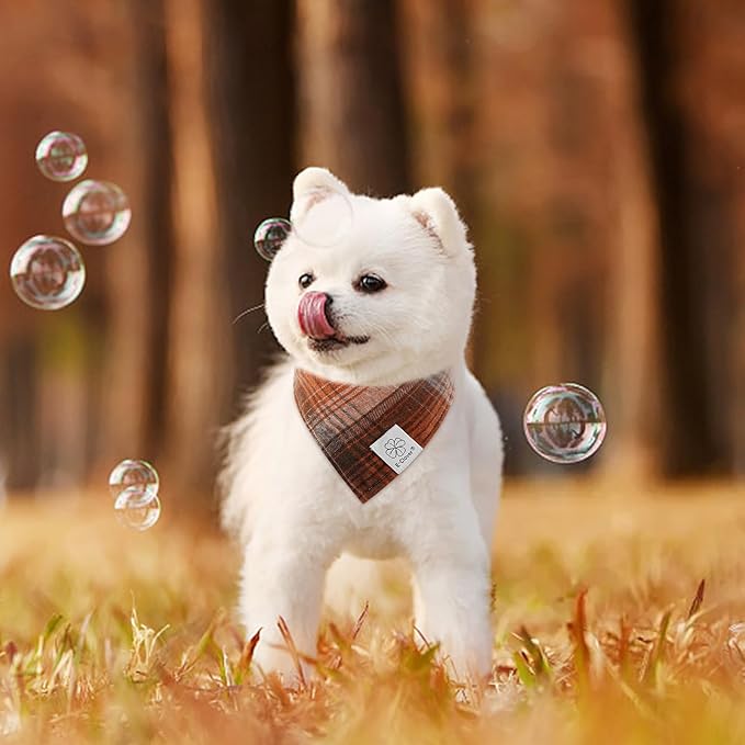 E-Clover Fall Dog Bandana & Matching Scrunchie-Christmas Dog Bandana Triangle Plaid Pet Scarf Bib for Medium Large Dogs Girl Boy Owner Gift