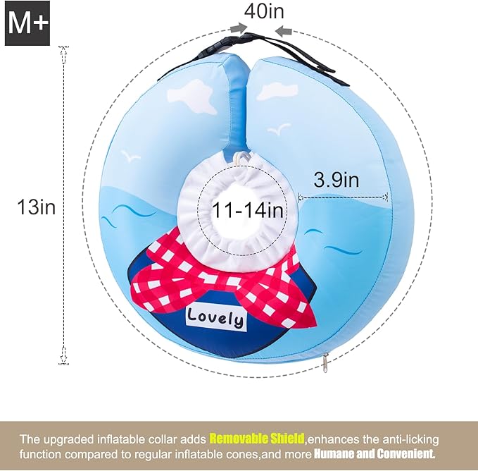 Inflatable Dog Cone Collar,Waterproof Soft Dog Donut Cone for Large Medium Small Dogs Cats, Recovery Pet E-Collar Alternatives After Surgery (Tie Red, Medium+)
