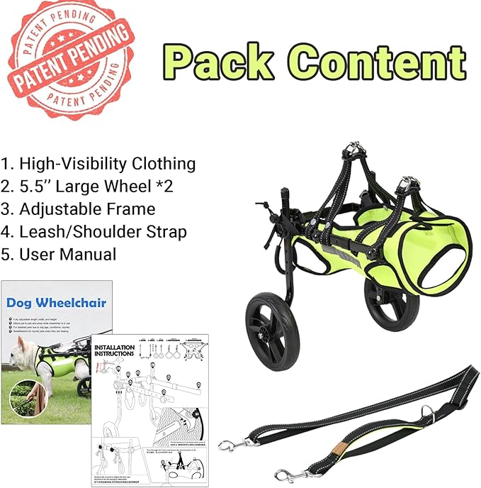 Dog Wheelchair for Back Legs, for Small Breed Dog - Includes High-Visibility Vest, Leash & Sling Lift, for Arthritis, Paralyzed, Injured, or Disabled Dogs