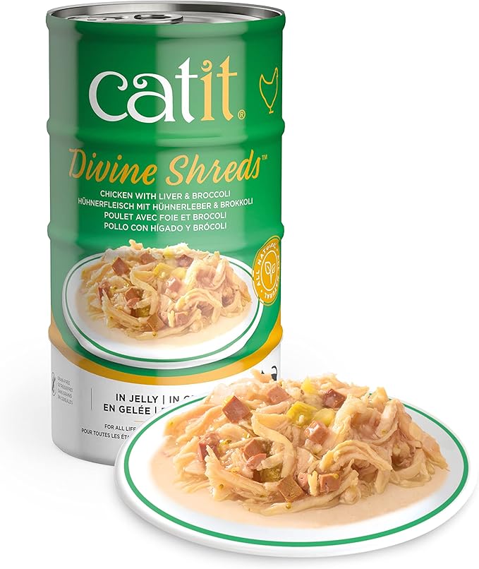 Catit Divine Shreds in Jelly, Premium Wet Cat Food, Chicken with Liver & Broccoli