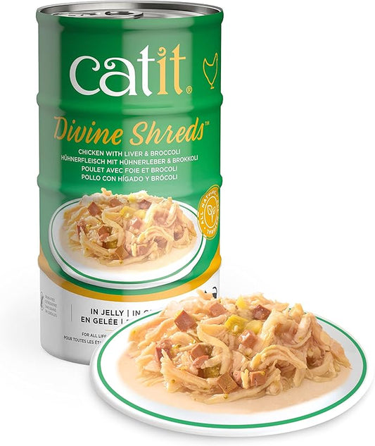 Catit Divine Shreds in Jelly, Premium Wet Cat Food, Chicken with Liver & Broccoli