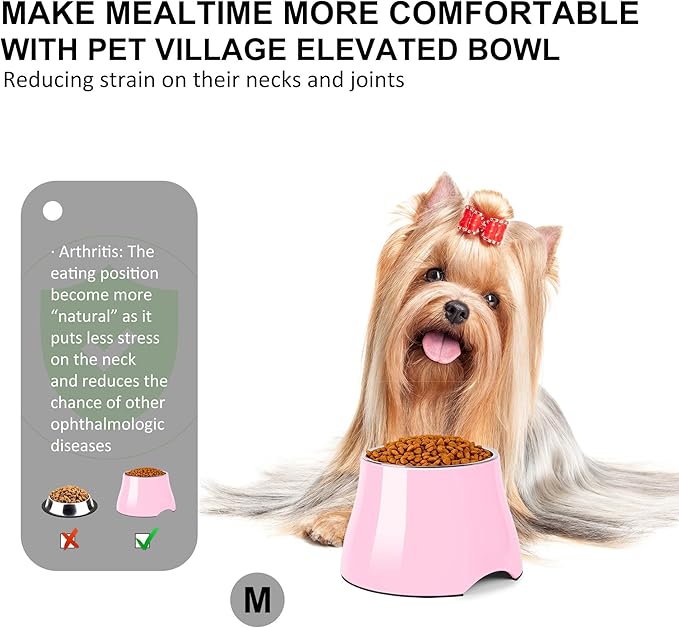 Dog Bowls,Cone Friendly Non Slip Single Dog Bowl with Stainless Steel Inner, Raised Bowls for Small Dogs Spaniel Dogs Long Ear, High Capacity, M/2 Cup Pink